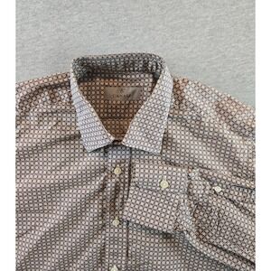 Canali Button Down Shirt Mens M Brown Geometric Medallion Print Made in Italy